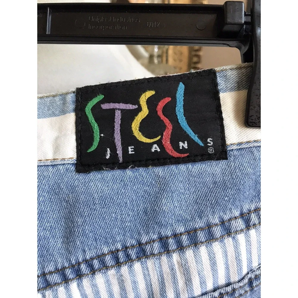 Vintage Y2K Steel Jeans  Sz 5 High Waisted Denim Color Block Carpenter Shorts - Picture 6 of 10